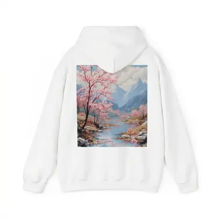 Cherry Blossoms River Mountain Landscape Painting