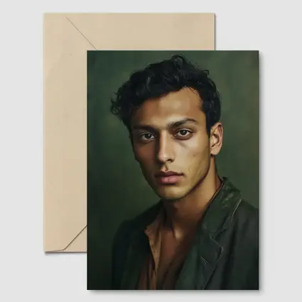 Young Man Portrait Dark Green Background