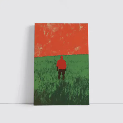 Lone Figure Standing in Green Field