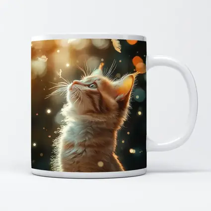 Ginger Kitten Looking Up Bokeh Lights