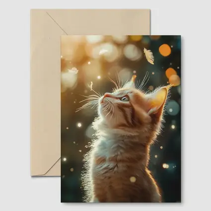 Ginger Kitten Looking Up Bokeh Lights