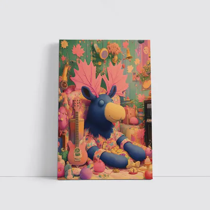 Blue Moose Plush Toy Colorful Retro Room