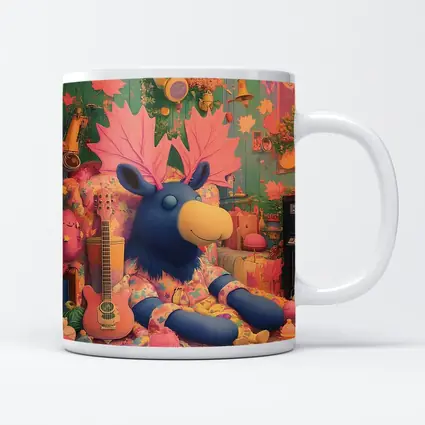 Blue Moose Plush Toy Colorful Retro Room