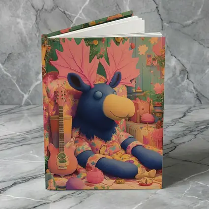 Blue Moose Plush Toy Colorful Retro Room