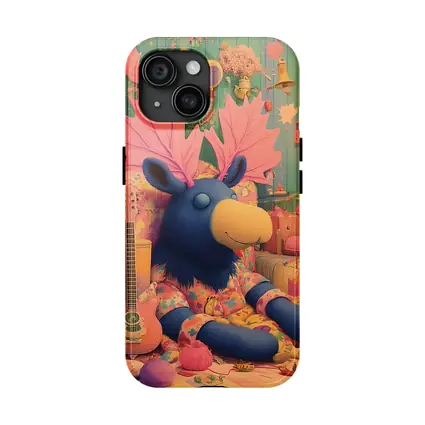 Blue Moose Plush Toy Colorful Retro Room