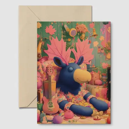 Blue Moose Plush Toy Colorful Retro Room