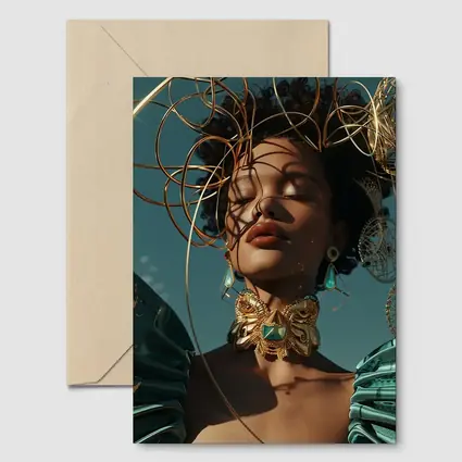 Gold Adorned Woman Teal Sky Fashion