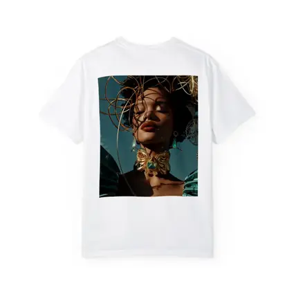 Gold Adorned Woman Teal Sky Fashion