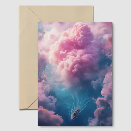 Boat Sailing Through Pink Dream Clouds