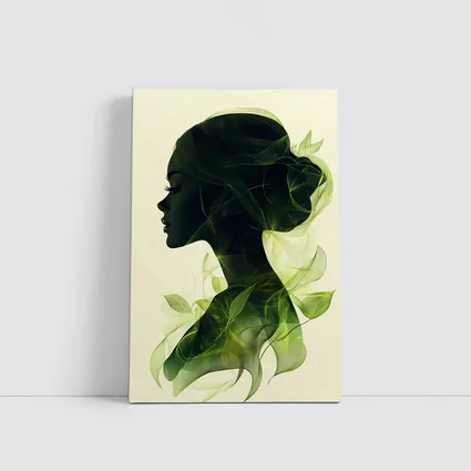 Woman Silhouette Double Exposure Green Leaves
