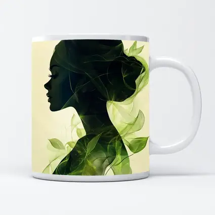 Woman Silhouette Double Exposure Green Leaves