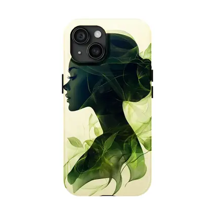 Woman Silhouette Double Exposure Green Leaves