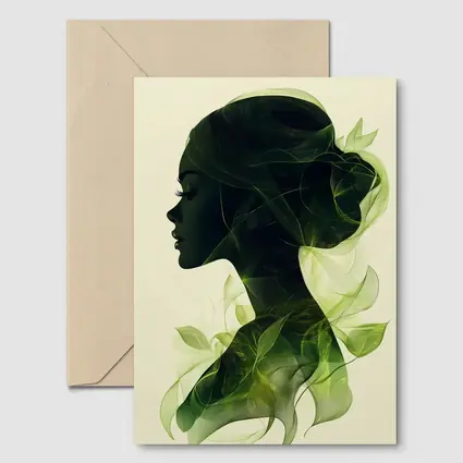 Woman Silhouette Double Exposure Green Leaves