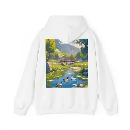 Ducks Swimming By Bridge Anime Landscape