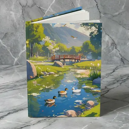 Ducks Swimming By Bridge Anime Landscape