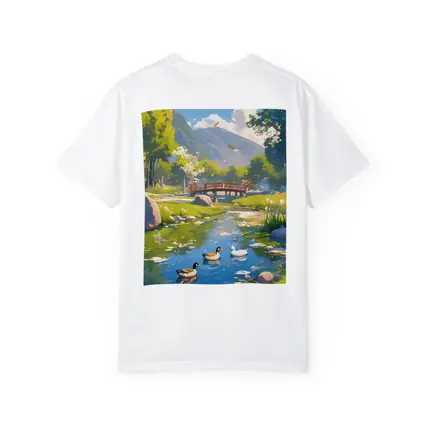 Ducks Swimming By Bridge Anime Landscape