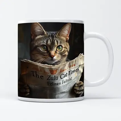 Tabby Cat Reading Newspaper Funny Art