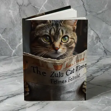 Tabby Cat Reading Newspaper Funny Art