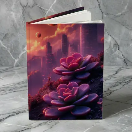 Succulent Flowers Futuristic City Purple Sky