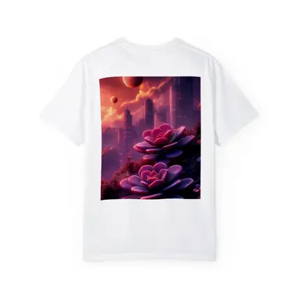 Succulent Flowers Futuristic City Purple Sky