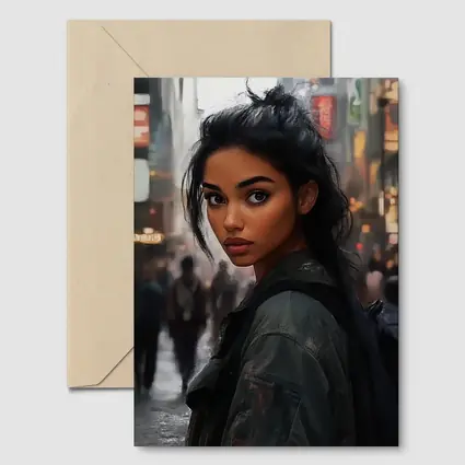 Young Woman Portrait City Street Digital Art