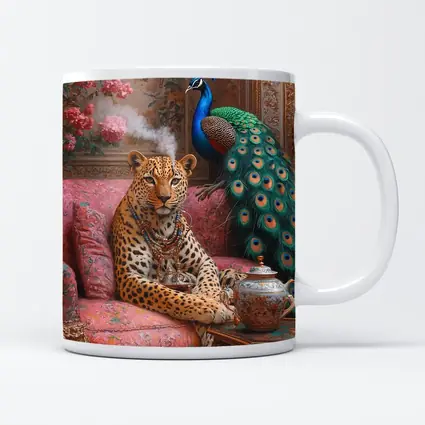 Leopard and Peacock in Ornate Victorian Interior