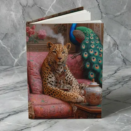 Leopard and Peacock in Ornate Victorian Interior
