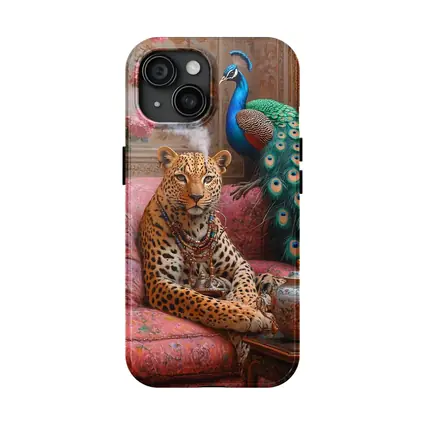 Leopard and Peacock in Ornate Victorian Interior