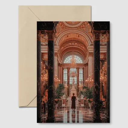 Woman Standing in Grand Baroque Palace Hall
