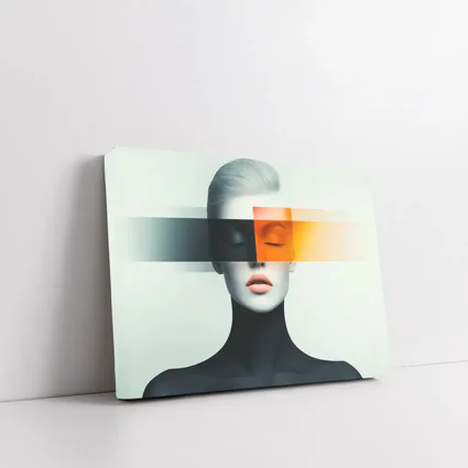 Abstract Woman Portrait Orange Black Geometric Art