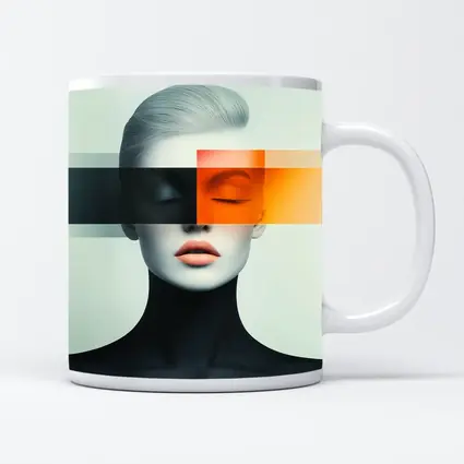 Abstract Woman Portrait Orange Black Geometric Art