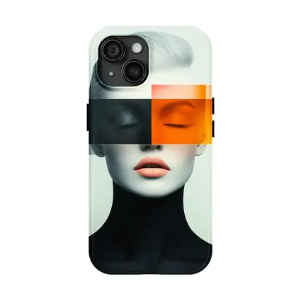 Abstract Woman Portrait Orange Black Geometric Art