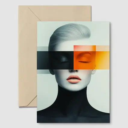 Abstract Woman Portrait Orange Black Geometric Art