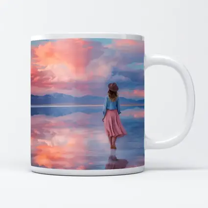 Woman Walking Pink Sky Salt Flats