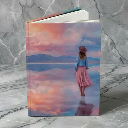 Woman Walking Pink Sky Salt Flats