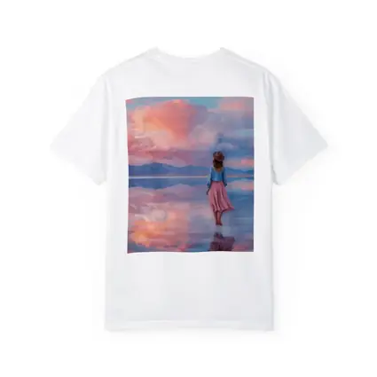Woman Walking Pink Sky Salt Flats