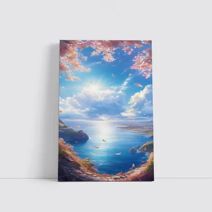 Cherry Blossom Petals Over Blue Ocean