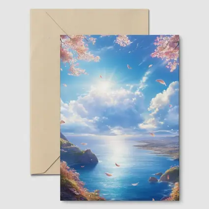Cherry Blossom Petals Over Blue Ocean