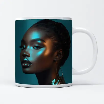Black Woman Portrait Teal Neon Light