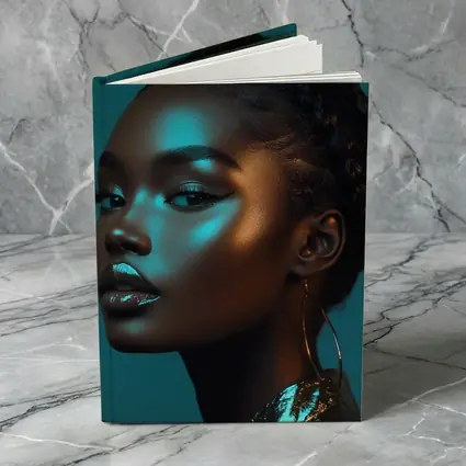 Black Woman Portrait Teal Neon Light