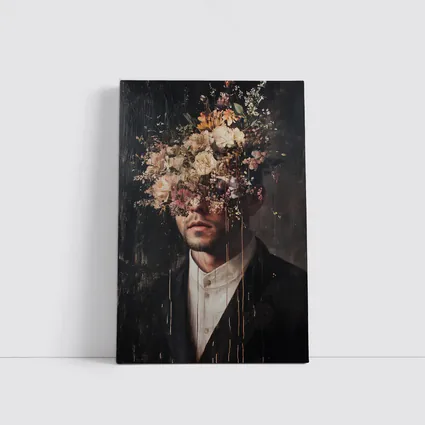 Man In Suit With Floral Head Dark