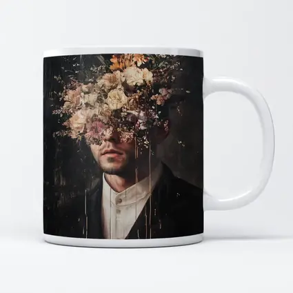 Man In Suit With Floral Head Dark