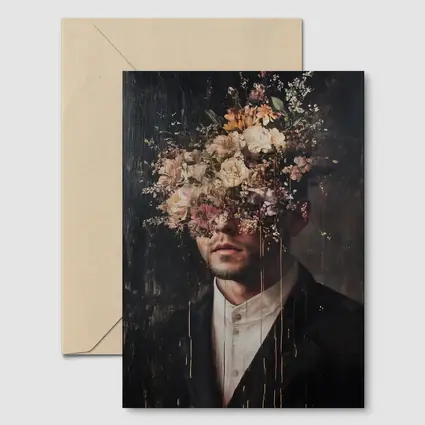 Man In Suit With Floral Head Dark