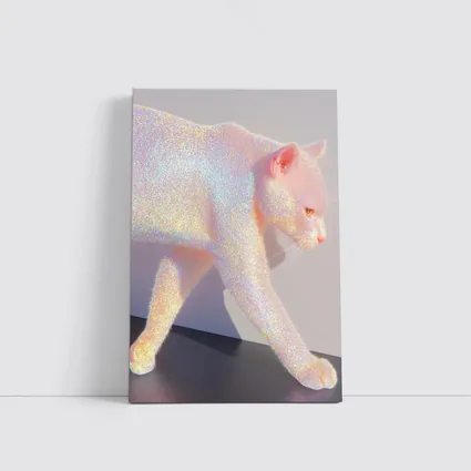 Holographic Glitter Cat Walking Iridescent Light