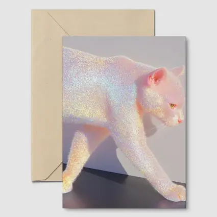 Holographic Glitter Cat Walking Iridescent Light