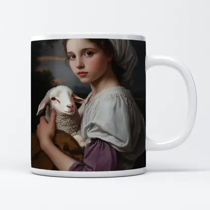 Young Girl Holding Lamb Classical Portrait