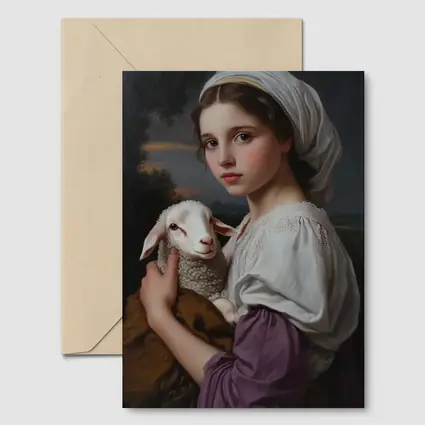 Young Girl Holding Lamb Classical Portrait