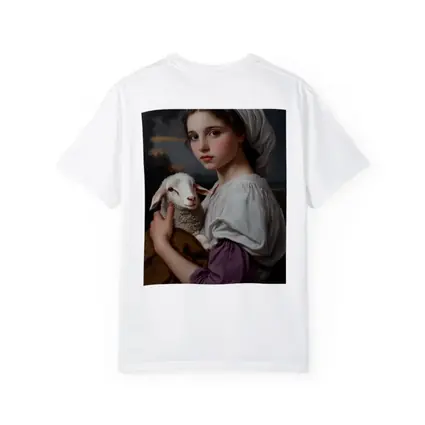 Young Girl Holding Lamb Classical Portrait