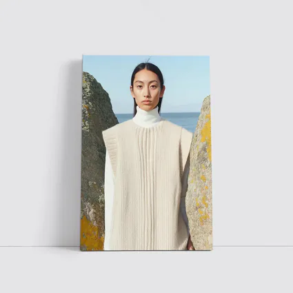 Cream Knit Vest Coastal Rocky Shore
