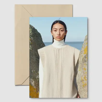 Cream Knit Vest Coastal Rocky Shore